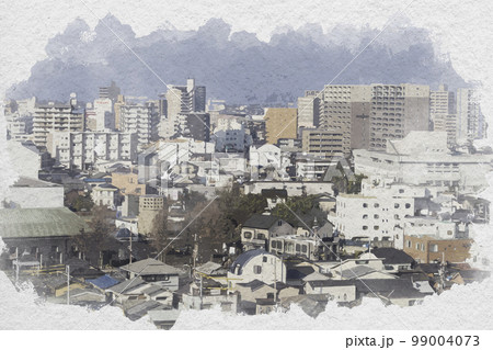 水彩画風 倉敷市街地 倉敷市立美術館と倉敷市芸文館 岡山県倉敷市 水彩画風 倉敷市街地 倉敷市立美術館と倉敷市芸文館 岡山県倉敷市 99004073