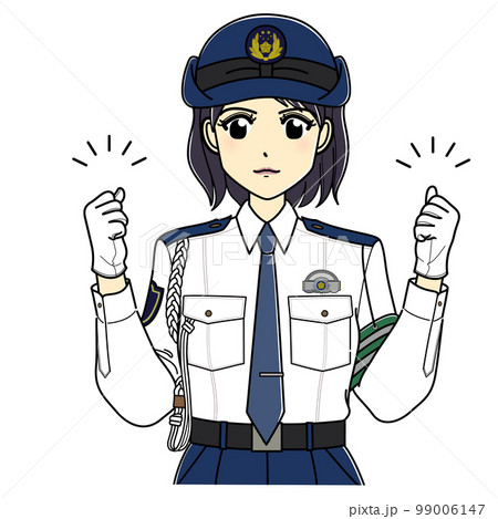 ガッツポーズする白ワイシャツの女性警察官（上半身） 99006147