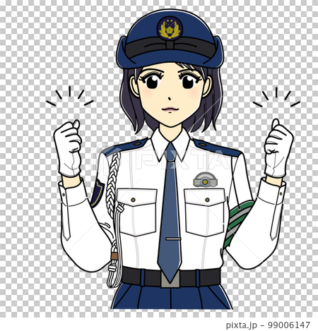 ガッツポーズする白ワイシャツの女性警察官（上半身） 99006147