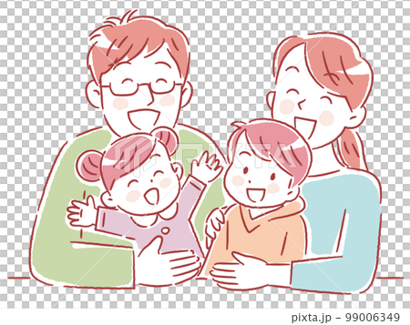 一對年輕夫婦，有兩個孩子 一家四口 99006349