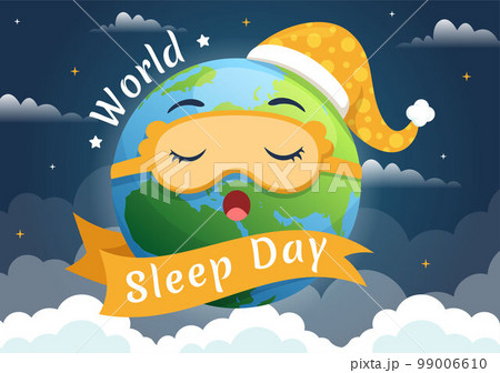 World Sleep Day on March 17 Illustration with People Sleeping and Planet Earth in Sky Backgrounds Flat Cartoon Hand Drawn for Landing Page Templates 99006610