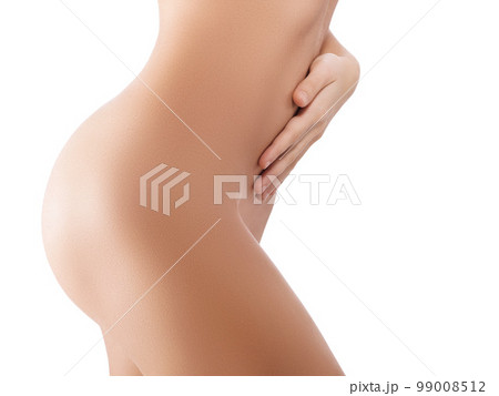 Body, naked and woman, skin and sexy beauty mockup with fitness, cellulite and sensuality isolated on white background. Sexy woman, naked with body care and anatomy with skincare, diet and wellness 99008512