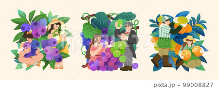 Drawing of fruits and characters 99008827