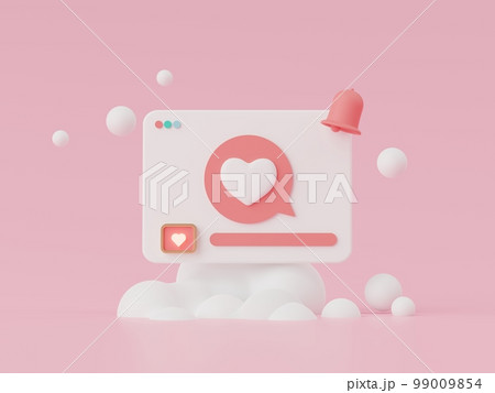 3D render, minimal sweet love scene, decoration greeting cards, webpage banner, photo frame, social media, heart shape, Cute lovely heart background. Love day's design style. Valentines Day. 99009854