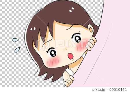 尷尬的女孩從窗簾後面偷看 99010151