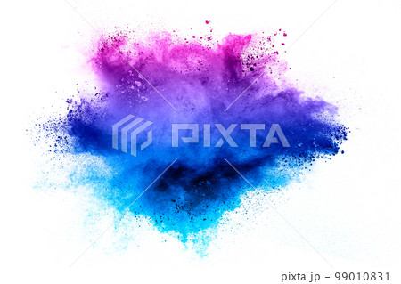 Blue pink color powder explosion on white background. Blue pink color powder explosion on white background. 99010831