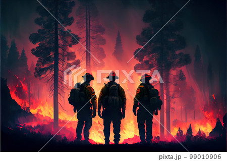 forest fire. firefighters extinguish the forest. Generative AI 99010906