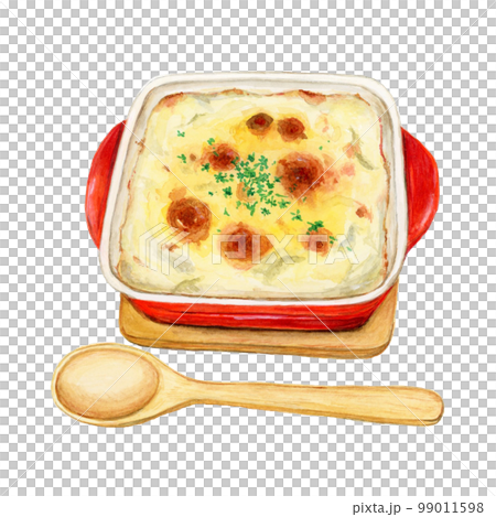 手繪水彩插圖的熱和美味烤麵包和勺子 99011598