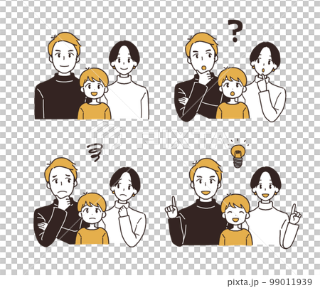 Four-piece set of facial expressions of a couple with children 99011939