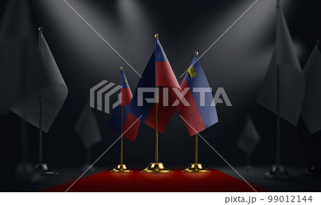 The Liechtenstein national flag on the red carpet 99012144