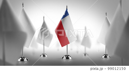 The national flag of the Chile surrounded by white flags The national flag of the Chile surrounded by white flags 99012150