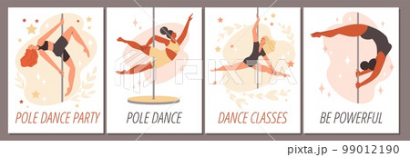 Pole dance party and classes cards or banners bundle flat vector illustration. 99012190