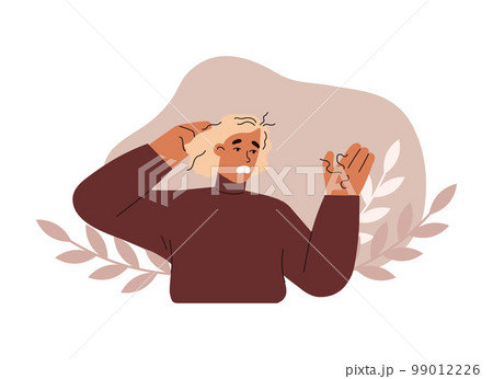 Woman worried about severe hair loss, flat cartoon vector illustration isolated. 99012226