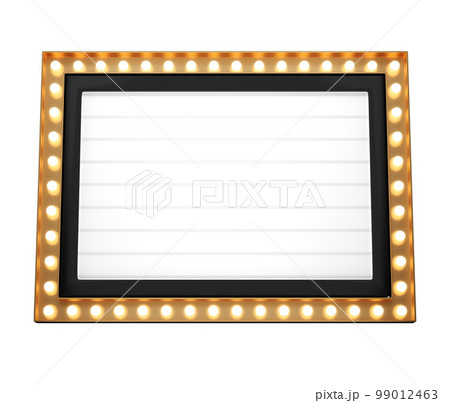 3d retro black and gold signboard with glowing yellow light bulb . Concept of billboard design for cinema, casino, marquee or nightclub . 3d high quality render 99012463