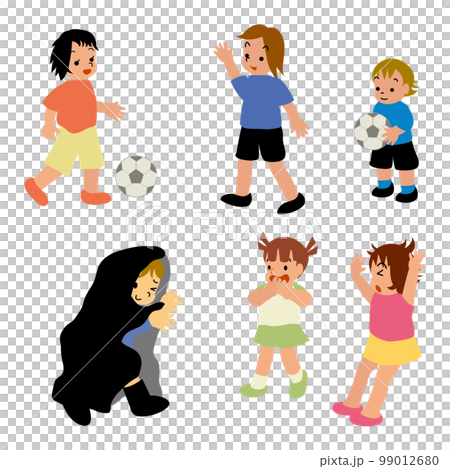 Children playing soccer ghost 99012680