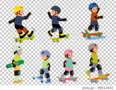 孩子們戴著頭盔保護器玩滑板 99012681