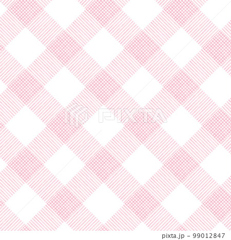 ピンクと白の手描き水彩風ななめのチェック柄 99012847