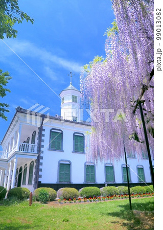 旧中込学校と藤の花 99013082