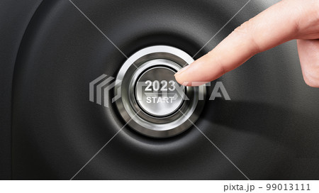 Start 2023. Happy New Year button. 3D illustration Start 2023. Happy New Year button. 3D illustration 99013111