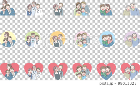 Smile_Smiling people_All pattern set_Cutout_With round background_心形背景 99013325