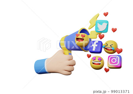 3d rendering of hand holding megaphone, digital marketing social media 99013371