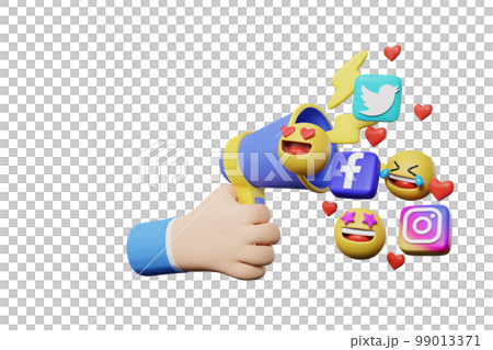 3d rendering of hand holding megaphone, digital marketing social media 99013371