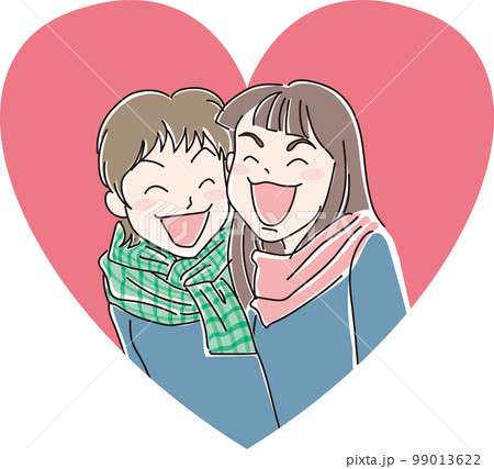 Smile_笑顔の人_女子高生2人_背景ハートあり 99013622
