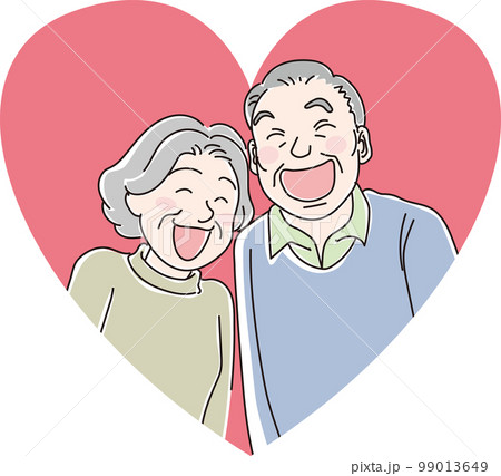 Smile_笑顔の人_高齢男女2人_背景色はハートあり 99013649