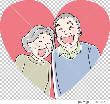 Smile_笑顔の人_高齢男女2人_背景色はハートあり 99013649