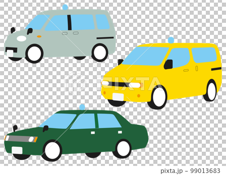 A different type of taxi cab seen diagonally from the front of the vehicle 99013683