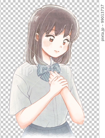 道徳教育向けイラスト・胸に手を当てて微笑む女子生徒 99013737