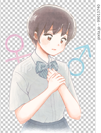 一名學生擔心第二性徵、青春期和性別的插圖 99013740