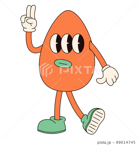 Groovy hippie Happy Easter character. Easter egg in trendy retro 60s 70s cartoon style. 99014745