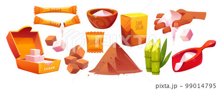 Icons of white and brown sugar in cubes and powder 99014795