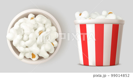 3D set of full popcorn bucket top and side view 3D set of full popcorn bucket top and side view 99014852