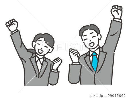 腕を上げて喜ぶ就活生の男女のベクターイラスト素材／就職活動／採用／うれしい 99015062
