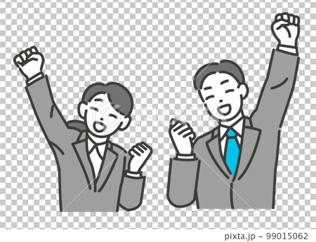 腕を上げて喜ぶ就活生の男女のベクターイラスト素材／就職活動／採用／うれしい 99015062