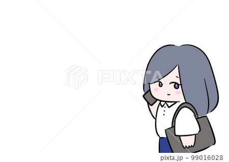 スマホで話す女性　白背景　営業　外回り　仕事中　イラスト 99016028