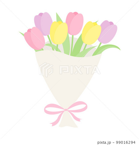 パステルカラーのチューリップの花束のイラスト 99016294