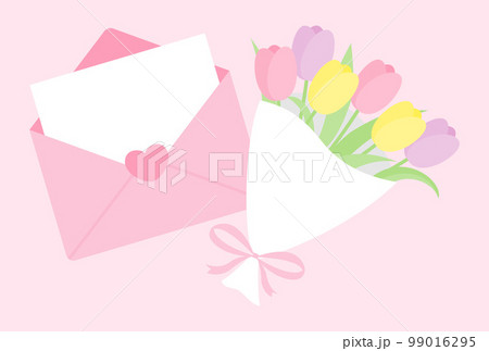 チューリップの花束と手紙の背景イラスト 99016295