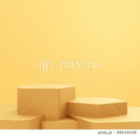3d rendering of empty gold podium abstract minimal background. Scene for advertising design, cosmetic ads, show, technology, banner, cream, fashion, luxury. Illustration. Product display. copy space 99016436