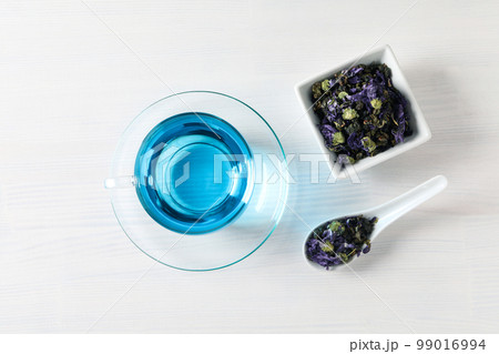 Concept of tasty hot drink, Anchan tea, top view 99016994