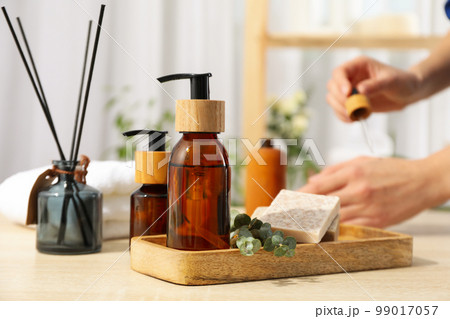Concept of bath accessories, different bath supplies Concept of bath accessories, different bath supplies 99017057