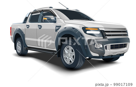 Realistic 3D vector grey pickup four doors on white background Realistic 3D vector grey pickup four doors on white background 99017109