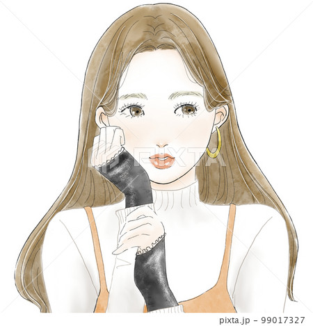 ロングヘアの正面を向いた女性イラストのイラスト素材 [99017327] - PIXTA