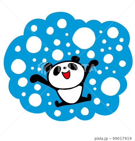 かわいいシンプルパンダ　雪が降って嬉しいポーズ 99017919