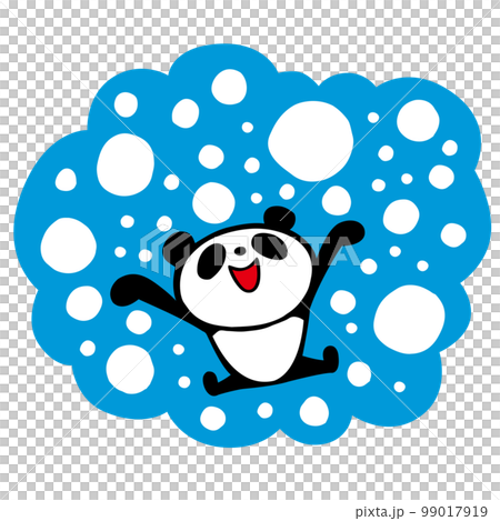 かわいいシンプルパンダ　雪が降って嬉しいポーズ 99017919
