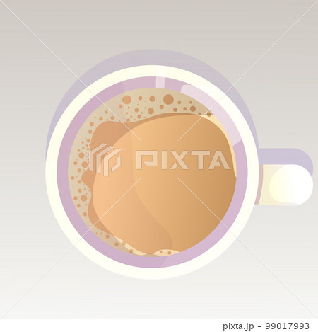 Coffee cup, beverage with caffeine, cappuccino in mug top view in cartoon style isolated on white background.  99017993