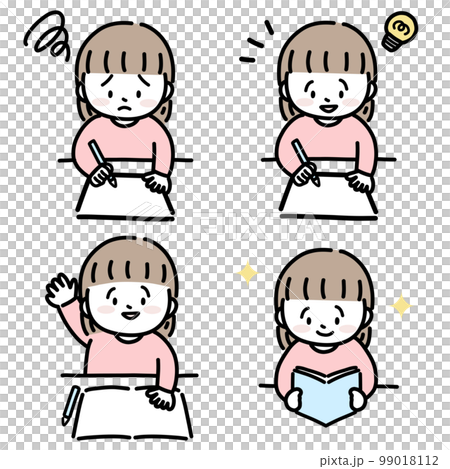 Child studying girl illustration set 99018112