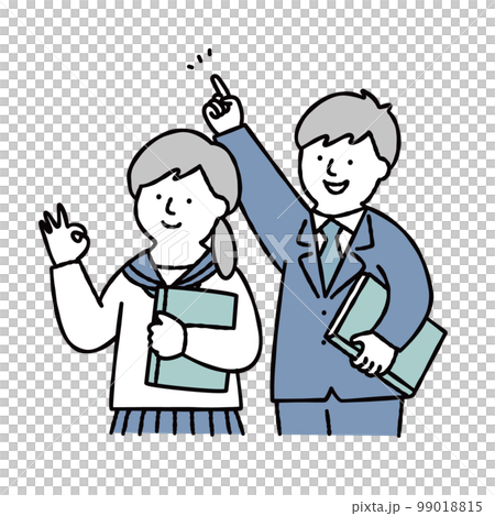 Male and female students upper body illustration material blue 99018815